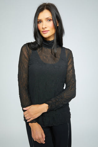Crinkle Mesh Ruched Turtle Neck