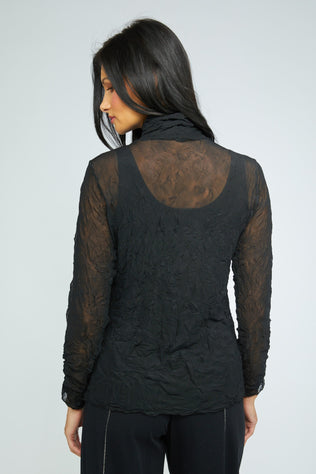 Crinkle Mesh Ruched Turtle Neck