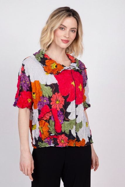Siesta Floral Crinkle Crepe Pullover
