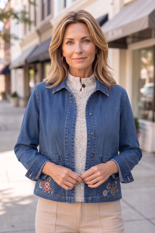 Embroidered Stretch Denim Jacket