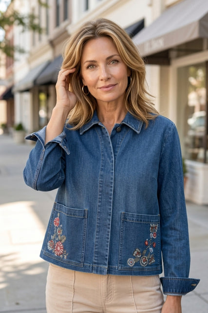 Embroidered Stretch Denim Jacket