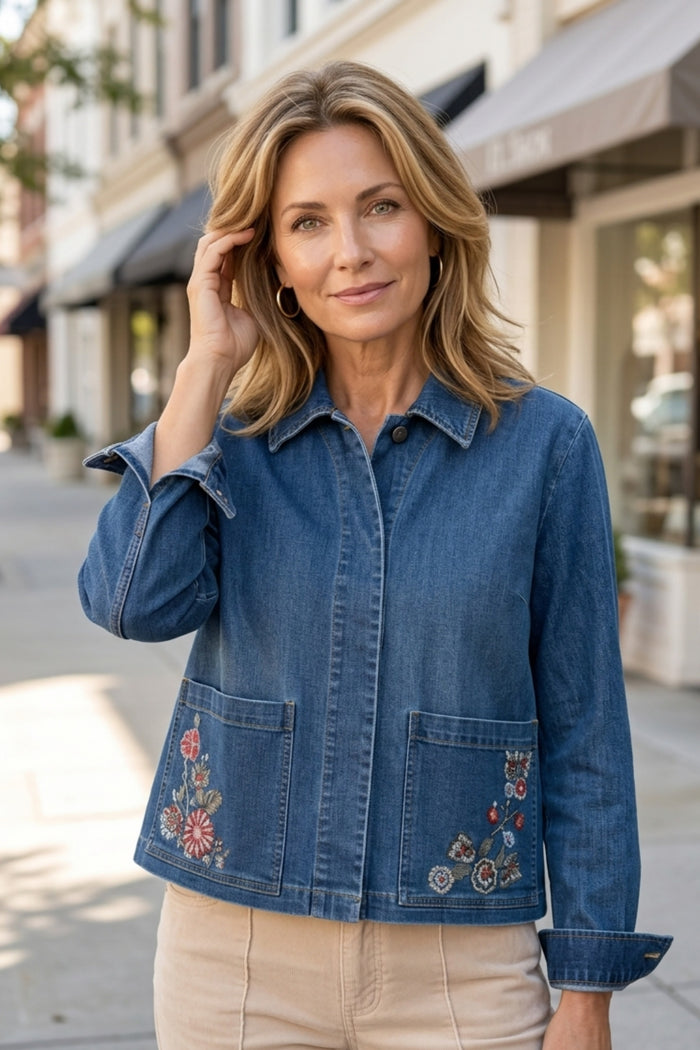 Embroidered Stretch Denim Jacket