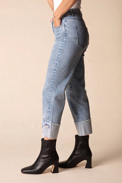 Embroidered Cuff Easy Jean