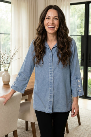 Stretch Denim Button Tunic