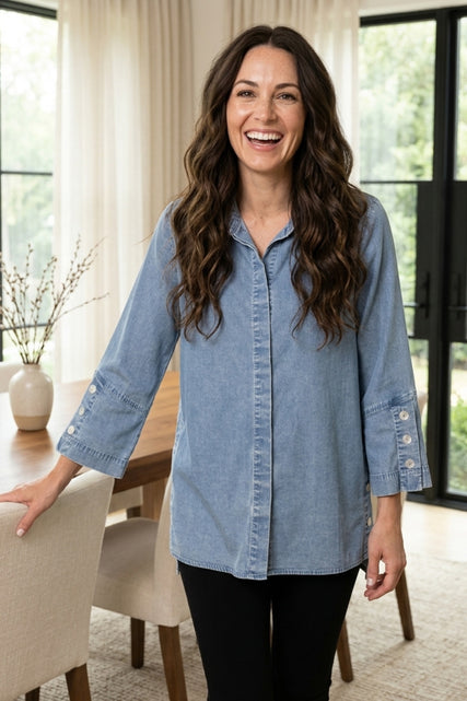 Stretch Denim Button Tunic