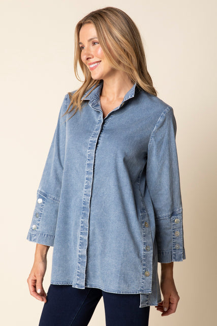 Stretch Denim Button Tunic