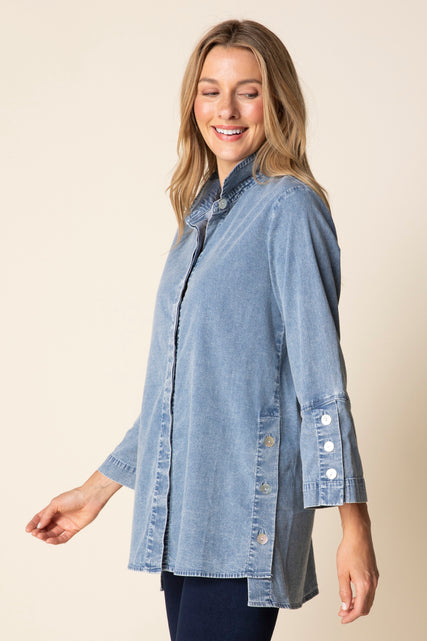 Stretch Denim Button Tunic