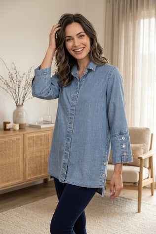 Stretch Denim Button Tunic