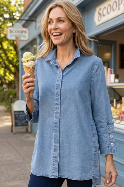 Stretch Denim Button Tunic