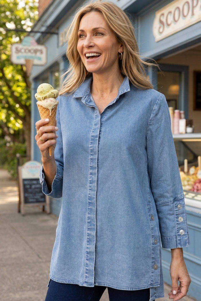 Stretch Denim Button Tunic