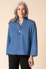Stretch Denim Henley Top