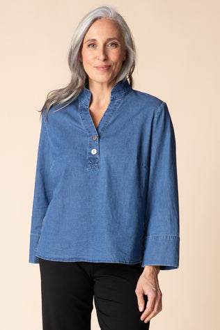 Stretch Denim Henley Top
