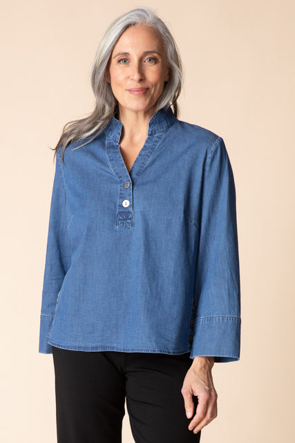 Stretch Denim Henley Top