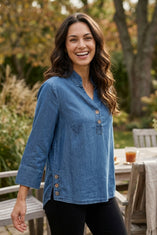 Stretch Denim Henley Top