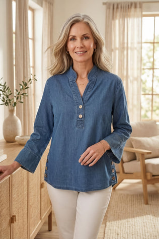 Stretch Denim Henley Top