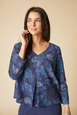 Crinkle Crepe Scattered Leaves Pleat Top