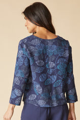 Crinkle Crepe Scattered Leaves Pleat Top