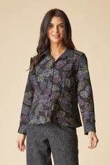 Crinkle Crepe Scattered Leaves Shirt Jacket