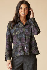 Crinkle Crepe Scattered Leaves Shirt Jacket
