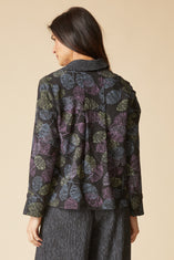 Crinkle Crepe Scattered Leaves Shirt Jacket