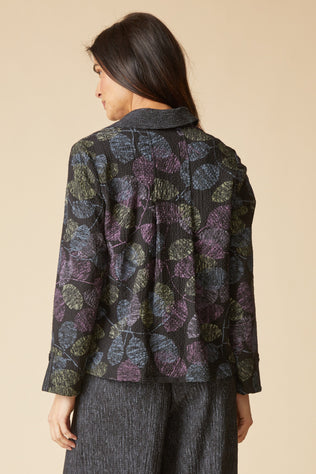 Crinkle Crepe Scattered Leaves Shirt Jacket