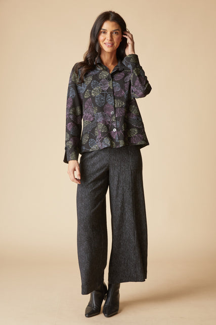 Crinkle Crepe Scattered Leaves Shirt Jacket