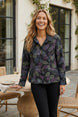 Crinkle Crepe Scattered Leaves Shirt Jacket