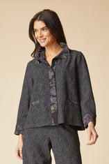 Crinkle Crepe Scattered Leaves Luna Jacket
