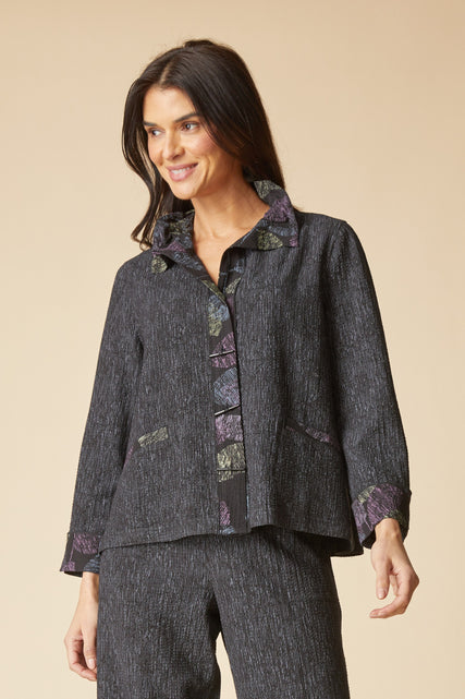 Crinkle Crepe Scattered Leaves Luna Jacket