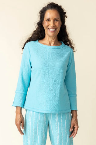 Pucker Weave Flutter Sleeve Pullover