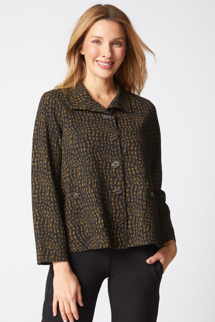 Pucker Weave Mosaic Print Jacket