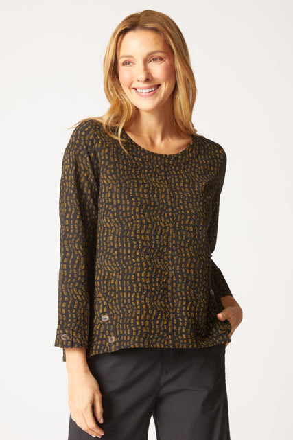 Pucker Weave Mosaic Print Button Pullover