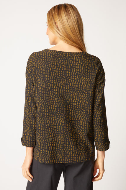 Pucker Weave Mosaic Print Button Pullover