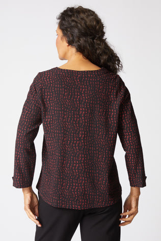 Pucker Weave Mosaic Print Button Pullover