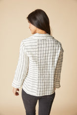 Mixed-Grid Button-Down Pocket Shirt