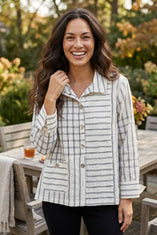 Mixed-Grid Button-Down Pocket Shirt