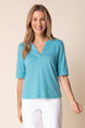 Peruvian Textured Cotton Split Collar Elbow Sleeve Tee