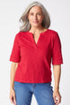 Peruvian Textured Cotton Split Collar Elbow Sleeve Tee