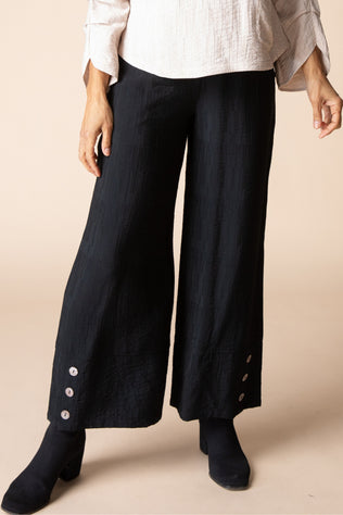 Rayon Jacquard Button-Hem Pants
