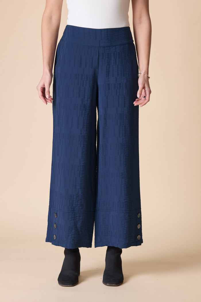 Rayon Jacquard Button-Hem Pants