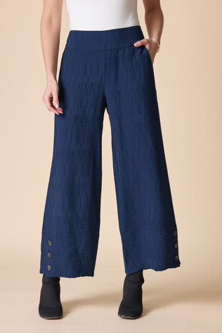 Rayon Jacquard Button-Hem Pants