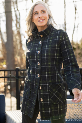 Speckle Knit Plaid Car Coat