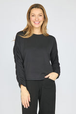 Feather Lux Knit Ruched Sleeve Pullover