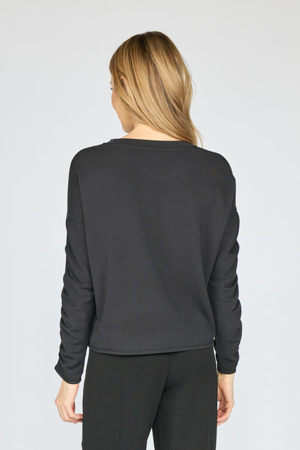 Feather Lux Knit Ruched Sleeve Pullover