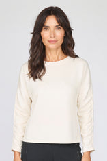 Feather Lux Knit Ruched Sleeve Pullover