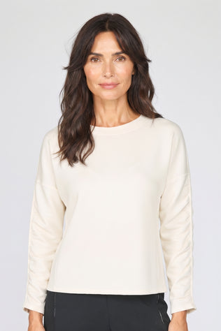 Feather Lux Knit Ruched Sleeve Pullover