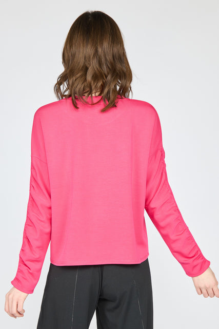 Feather Lux Knit Ruched Sleeve Pullover