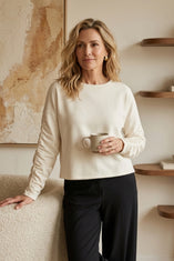 Feather Lux Knit Ruched Sleeve Pullover