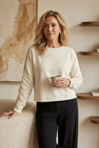 Feather Lux Knit Ruched Sleeve Pullover