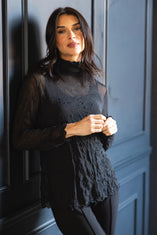Crinkle Mesh Ruched Turtle Neck